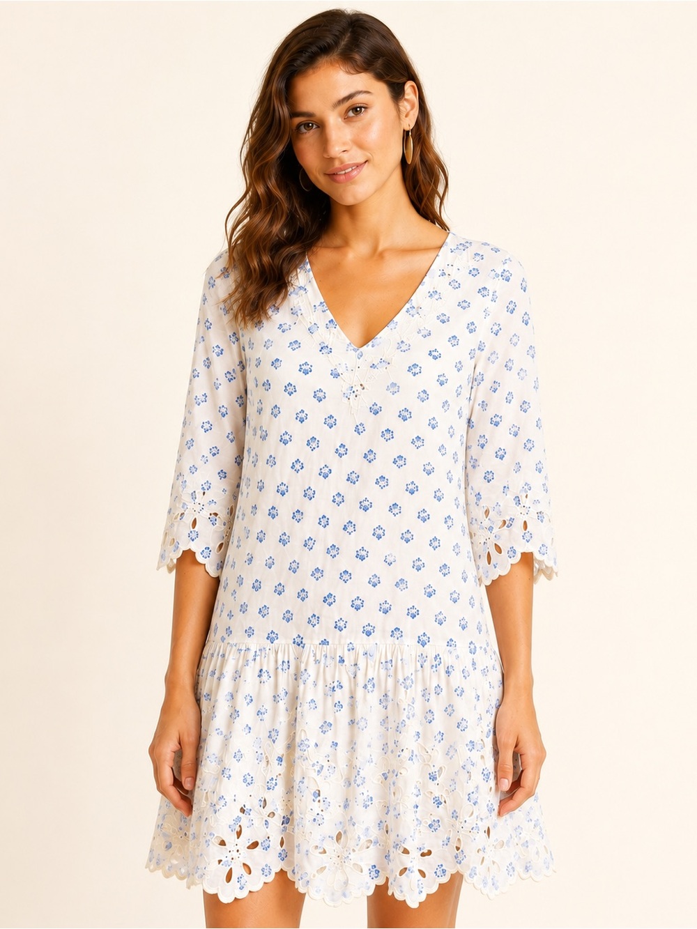 Anthropologie Meadow Rue Eyelet Floral Mini Dress Small Cottagecore Prairie Boho